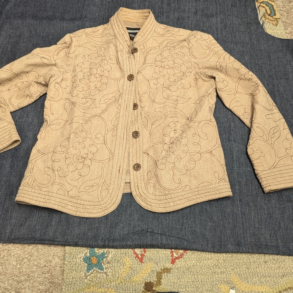 Reflections Jacket Womens  Large Brown Floral Embroidered Mandarin Collar